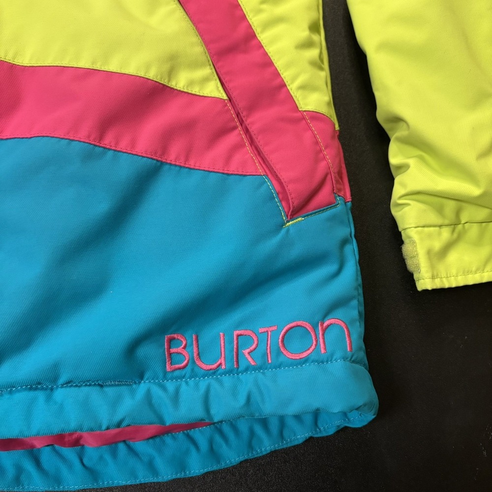 Burton Dryride Snowboard Jacket Youth Girls Size XL 18 Neon Yellow Blue Pink - Picture 2 of 16